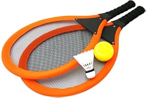Carousel Home Jumbo Soft Tennis Set With Soft Ball and Shuttlecock ~ Outdoor Beach Toy Tennis Rackets for Kids to Play Tennis or Badminton (Orange)