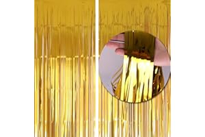 WUDQIJI Lametta Vorhänge 2 Stück 1 x 2 m Metallic Lametta Vorhänge Folien Fransenvorhang Luftschlangen Folienfransen Vorhang Glitzer Vorhang Deko für Hochzeit Verlobung Geburtstag (Gold)