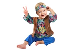 Funidelia | Déguisement Hippie pour bébé pour bébé Années 60, Hippie, Flower power, Décennies - Déguisement pour bébé et accessoires pour Halloween, carnaval et fêtes - Bleu