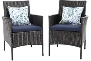 MFSTUDIO Garden Chairs Set of 2, Outdoor Wicker Rattan Chairs with Cushions, Conversation Set for Patio, Backyard, Garden and Poolside