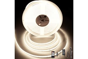 BERIXDEEP Striscia LED COB 10 Metri, Striscia LED Bianco Naturale con Alimentatore e Telecomando, CRI>90, DC24V, 384LEDs/M, Larghezza 8mm, Striscia LED Continua senza Punti Luce, 4000K