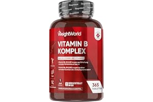 ‎WEIGHTWORLD Vitamin B Komplex - 1 Jahr Vorrat - 365 Vitamin B Tabletten - Alle 8 B Vitamin B12, B1, B2, B3, B5, B6, B7, B9 - Mit Vitamin C (Ascorbinsäure), Biotin, Folsäure - Vegane B Complex - WeightWorld