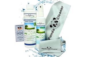 PandaCleaner - Juego de Limpiador de Pantallas en espray, sin Alcohol, Botella de espray de 100 ml + Botella para Rellenar de 250 ml, Incluye 2 paños de Microfibra de 15 x 15 cm y 30 x 40 cm 350ml