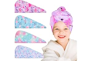 RETON 4 Stück Mikrofaser Haarturban mit Knöpfen, Mikrofaser Handtuch Haare, Super saugfähige Haarturban Lange Haare, Handtuch Kopf Turban für Mädchen Frauen Kinder