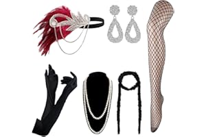 DRESHOW 1920s Accesorios Set Años 20 Fiesta Disfraz Gran Gatsby Diadema Collar Guantes Pendientes para Mujeres