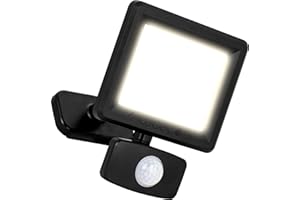 Luceco Outdoor Security LED Floodlight with PIR Motion Sensor for Driveways, Walkways and Gardens, Fit & Tilt Multi-Positioning, Exterior Lighting, Essence, Black, IP65, 10W, 1050lm, 4000K, EFLD10B40P