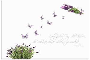 ARTland Spritzschutz Küche aus Alu für Herd Spüle 90x60 cm (BxH) Küchenrückwand mit Motiv Spruch Schmetterlinge Lavendel Landhaus Hell Weiß Lila J6DH