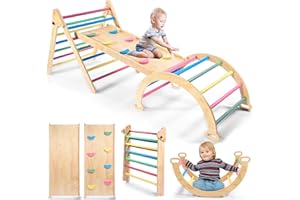 Naxudcoo Klettergerüst für Kleinkinder: Regenbogen Klettergerüsts aus Holz für Kleinkinder, Pikler-Dreieck-Set, faltbares Klettergerüst für den Innenbereich für Kleinkinders von 1 bis 3 Jahren