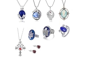 Zaky 35 piezas Vampiro Diaries Conjunto de Pegatinas Collar Colgante inspirado en el Amuleto de Elena del Camafeo de Katherine Salvatore Damon Stefan Finger Family Crest Anillo