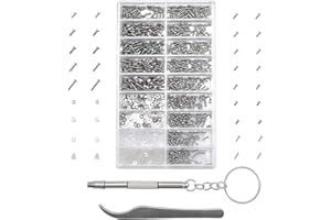 Jalan 1000pcs Eyeglass Screws Kit, 7 in 1 Glass Screws Kit Small Screws for Glasses Repair with Screwdriver Tweezer Nuts Caps Washers, Glasses Screw Repair Kit for Spectacle Sunglass or Watch Back