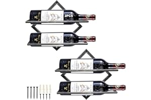 MERYSAN 2pcs Weinhalter aus Metall zur Wandmontage, Vintage Silber hängender Weinregal Organizer für 2 Spirituosenflaschen, Flaschenregal Weinflaschenregal für Home Kitchen Bar Wanddekor