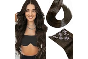 LaaVoo Extension Capelli Veri Clip 7pcs 105g 35cm Marrone Scuro Extension Clip Capelli Veri Lisci Estensioni Dei Capelli Umani Reali #2