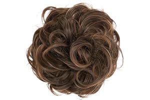 ‎CAISHA CAISHA Scrunchie Haarteil Haargummi Dutt Haarverdichtung Groß Emilia Gewellt Unordentlich DM15cm Braun Mix G23E