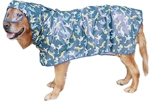 Hykiee Imperméable pour Chien, Manteau Chien Imperméable, Vetement Chien Respirant, Legere et Ajustable avec Capuche et Protection du Ventre pour Petits Chiens Moyens et Grands (X-Large, Vert)