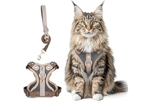 Muecleao Escape Proof Cat Harness and Leash Set, Premium Microfiber Leather Trim, Adjustable Reflective Vest Harness for Cats, Breathable No-Pull Kitten Harness with Soft Mesh (Dark Grey, L)