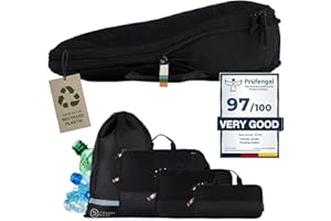 TRAVEL DUDE Zestaw toreb do pakowania z kompresją z butelek plastikowych pochodzących z recyklingu | zestaw torebek do pakowania do plecaka i walizek | Czarny, 4-częściowy