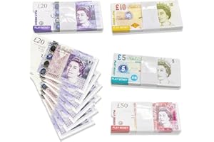 DCJWQ 100 Pcs Fake Money Notes, Prop Money UK, Play Money Educational Toys for 3+ Year Olds, Four Denominations, Fake Notes for Pranks, Play Board Games（The Product Size Is Small, Please Buy with Caution）