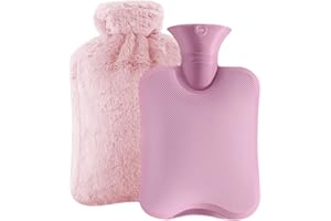 LIFOCI Bouillotte avec Housse en Peluche Douce Grande Bouillotte Eau Chaude 2L Poche à Eau Chaude pour Soulager la Douleur et les Crampes Bouillotte Amovible Cadeau pour la Famille et les Amis (Rose)