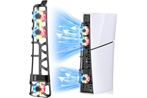 KINWIN Verbessert RGB Kühlventilator für PS5 Slim Konsole,Leiser Automatische Lüftergeschwindigkeit,die durch Temperatur einstellbar ist,Zubehör mit USB 3.0 Port& 3 Lüfter fürPlaystation5 Slim Digital & Disc