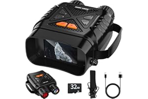 GlobalCrown jumelle Vision Nocturne, Lunette Vision Nocturne pour Adultes avec Zoom 10x et Carte 32GB pour Photos et vidéos, Lunettes pour l'observation de la Faune, la Chasse et la pêche de Nuit