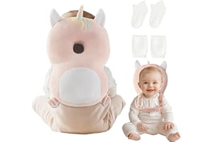 Fortella Baby Kopfschutz Rucksack mit Socken und Knieschonern, Atmungsaktiver Rückenbereich, mit Verstellbarem Trageriemen für 5-24 Monate, zum Krabbeln, Laufen Lernen und Kinderaktivitäten (Einhorn)