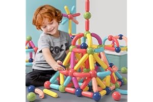 BAKAM Magnetic Building Blocks for Kids Ages 4-8, STEM Construction Toys for Boys and Girls, Large Size Magnetic Sticks and Balls Game Set for Kid’s Early Educational Learning (64PCS)
