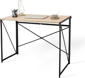 Bureau Pliable Bois Et Métal 80x45x72 Cm - Table D'ordinateur Portable, étude, Espace Réduit, Blanc