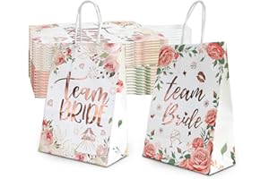 MODLOAN 20 Pcs Hen Party Team Bride Bags, Rose Gold Floral Hen Party Gift Bag Wedding Bag Bridesmaid Gift Bag Fillers with Handles for Wedding Bridal Shower Bachelorette Party