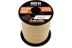 GO!elements Paracord de Nylon a Prueba de desgarros - 4mm Paracord 550 Typo III Cuerda - Adecuado como Cuerda Yute & Cuerda Gruesa | MAX. 250kg