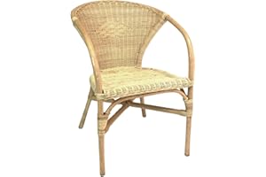 Dekoleidenschaft Chaise en rotin laqué naturel, avec accoudoirs, fabriquée à la main, en osier, avec hauteur d'assise confortable, chaise de bistrot, fauteuil en rotin, fauteuil à cocktail, fauteuil