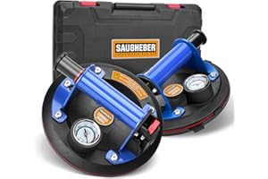 HERLLD 2 Pcs Vacuum Suction Cups, 8 Inch Heavy Duty Glass Suckers Lifters with Pressure Gauge and Metal Handle for Tile Granite Lifting Window Replacement, 794lbs Load Capacity