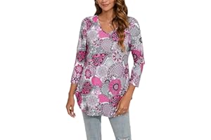 Enmain Blusas Mujer Tallas Grandes Camiseta Blusa Elegante Manga Larga Slim Fit T Shirt de Cuello en V Camisetas Tunica Manga 3/4 de Colores Sólidos/Estampadas