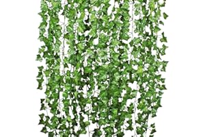 DearHouse Künstliche Efeublatt-Pflanzen, 2,4 m, 12 Stränge, hängende Girlande, künstliche Blattblumen, Zuhause, Küche, Garten, Büro, Hochzeit, Wanddekoration, Grün