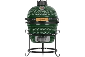 BBQ-Toro Kamado Haiiro Barbecue au charbon de bois, diamètre 32 cm, avec thermomètre, poignée en bois, en céramique, mini barbecue, vert