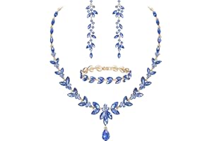 Ever Faith Austrian Crystal Bridal Bridesmaid Jewelry Sets, Elegant Marquise Rhinestone Leaf Necklace Dangle Earrings Tennis Bracelet Set for Women