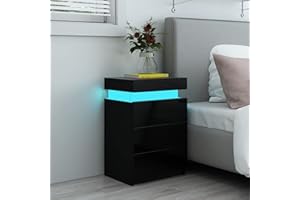 SHDFFHZ Led Bedside Table Black Gloss Bedroom Unit Sofa Table with 3 Drawers 16 Colors RGB LED Nightstand Cabinet 45 x 35 x 67cm