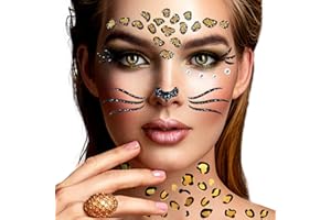 LUCKEEY Face Sticker - Tattoo - Leopard, Temporäres Glitter Gesichtstattoo Karneval, Glitzer Tattoo Set für Fasching, Karneval, Halloween & Motto Partys