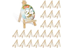 WOWOSS 24Pcs 3×5in Wooden Tabletop Art Display Easels, Small Painting Easel Triangle Frame Desktop Holder Stand Easel Canvas Holder for Displaying Canvas Paintings Weddings DIY Arts and Crafts