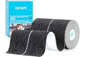 ‎OK TAPE OK TAPE Pro Kinesiology Tape (5 cm x 5 m) Waterproof Skin-Friendly Elastic Kinesiotape for Knee Pain, Elbow and Shoulder (2 Rolls, Black)