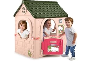 FEBER - Hello Kitty House, Casetta per bambini con Porta apribile, con adesivi per decorarla, Colori Resistenti alla Luce del Sole, Facile da Montare, +2 anni, Famosa (FE201000)