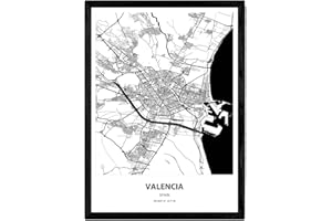 Nacnic Poster Mappa di Valencia - Spagna. Fogli Città della Spagna con i Mari e fiumi, in Colore Nero. Formato A3