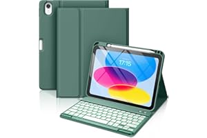 Vobafe Coque Clavier pour iPad A16 11/10 Ème Generation (11 Pouces 2025/10.9 Pouces 2022), Étui Keyboard 7 Couleurs Rétroéclairées avec Porte Crayon, AZERTY Layout pour iPad 10eme/11eme, Vert Pin