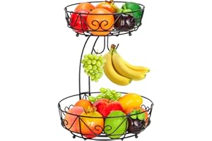 Bomclap Cestino per frutta a 2 ripiani, per risparmiare spazio, per frutta, dolci, verdure (2 piani con porta banana)