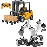 Uzaktan Kumandalı Forklift ve 3 Başlıklı Ekskavat&ouml;r 2 si 1 Arada İş Makineleri Seti 2.4 Ghz Metal Başlıklı Kep&ccedil;e Işıklı Şarjl