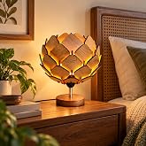 Woodiography Wooden lotus Table Lamp for study room,livingroom Diwali decor | Minimalist Lighting for Bedroom, hotel cafe res
