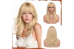 Sofeiyan Parrucca Lunga Dritto con Frangia, 40 cm Biondo Chiaro Parrucca Donna Naturale Stratificato, Parrucche Sintetica Resistente per Use Quotidiano le Feste e il Cosplay