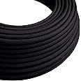 LEDSone 3 Core Round 5 Meter Black Fabric Braided Flex Lighting Cable, Vintage Electrical Cable Wire Flexible Fabric DIY Electrical Wire for Lamps, Flex Cables for Appliances