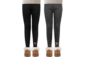MASOCIO Lot de 2 Legging Polaire Chaud Fille Pantalon Thermique Enfants Broderie de Lapin 4-13 Ans