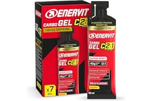 Enervit Carbo Gel C2:1PRO con Cafeína, Gel Energético con 40g Carbohidratos, Actividades de Alta Intensidad, +50% Carbohidratos Absorbidos, Sabor Cola, Sin Gluten, Alta Digestibilidad, 7 Pack de 60ml