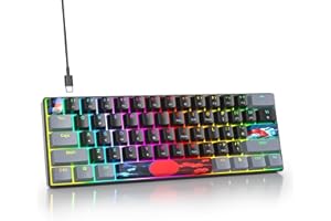 SOLIDEE portátil Teclado mecánico para Juegos al 60%,61 Teclas Teclado con Cable retroiluminado LED RGB Compacto con Cable USB Tipo C Desmontable,con Interruptor Rojo Lineal para Windows(61 Dark)